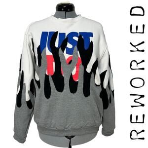 Reworked Y2K Nike Flame Sweatshirt Pullover Just Do It Custom Sweater Sz: L